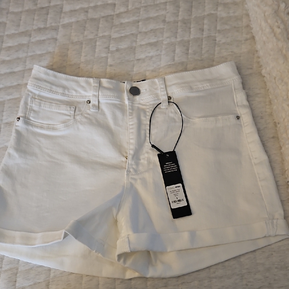 Fashion Nova White Jean Shorts Classic Cuffed Design